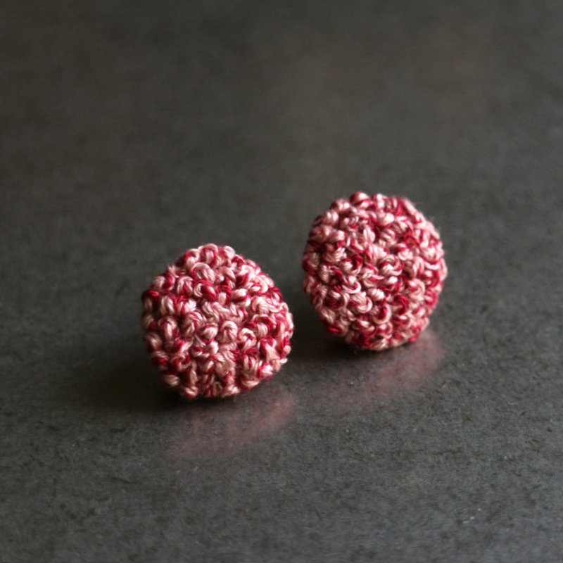 刺绣耳环 105 桃粉混色 / 耳针款 - 耳环/耳夹 - 绣线 粉红色