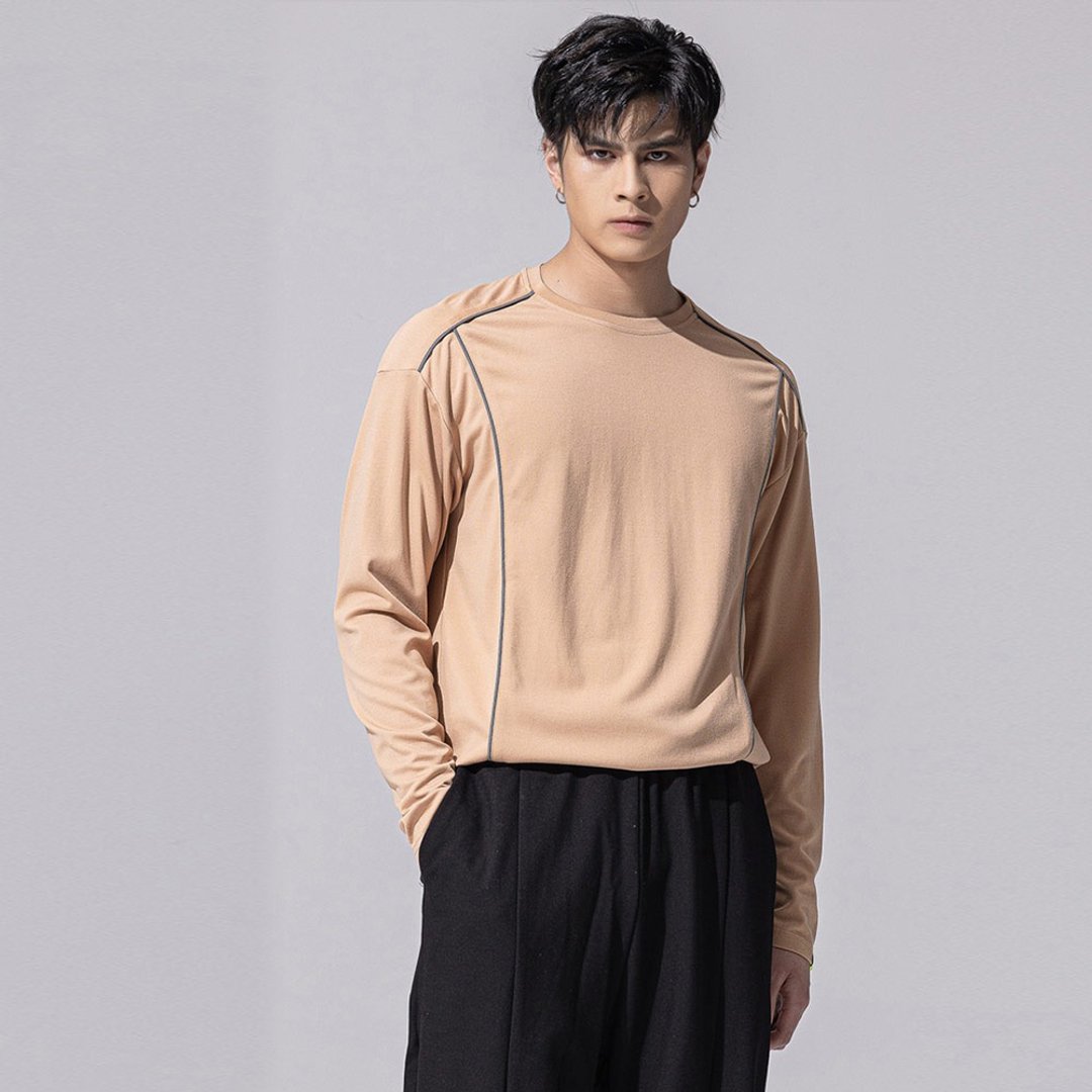 品立秋季男装百搭纯色休闲长袖T恤打底衫上衣 - 男装上衣/T 恤 - 棉．麻 