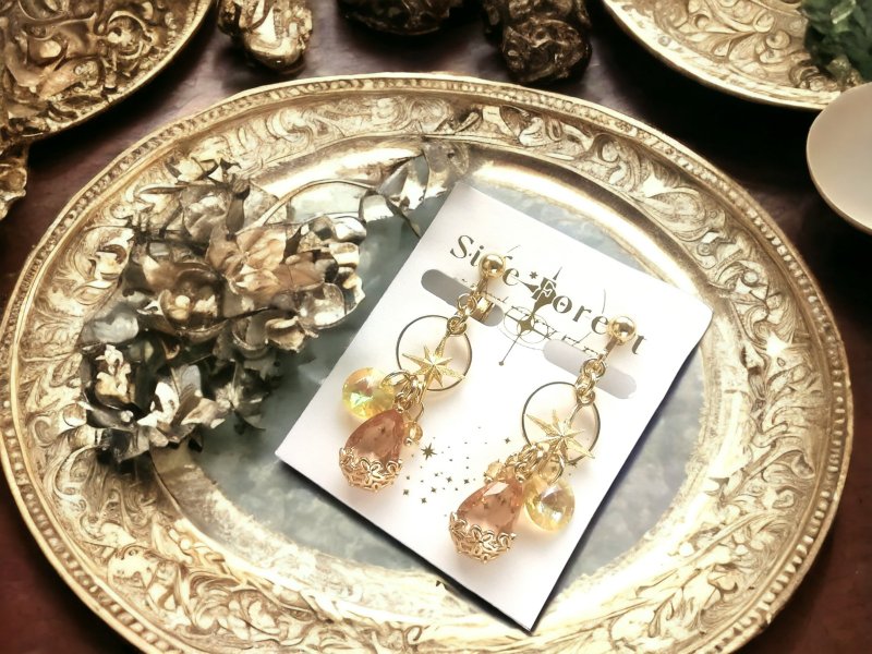 花开山丘 星辰祝福 PE - 耳环/耳夹 - 玻璃 橘色