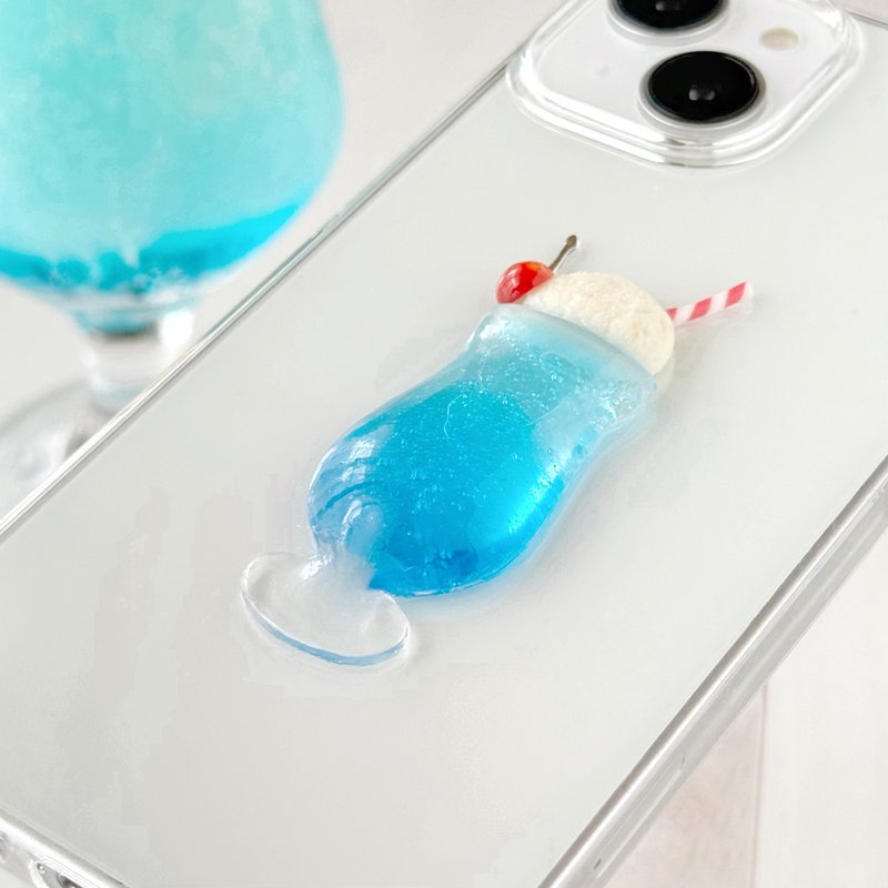 奶油苏打蓝iPhone 手机壳蓝夏威夷假糖果透明智慧型手机壳 咖啡店 iPhone16 - 手机壳/手机套 - 树脂 蓝色
