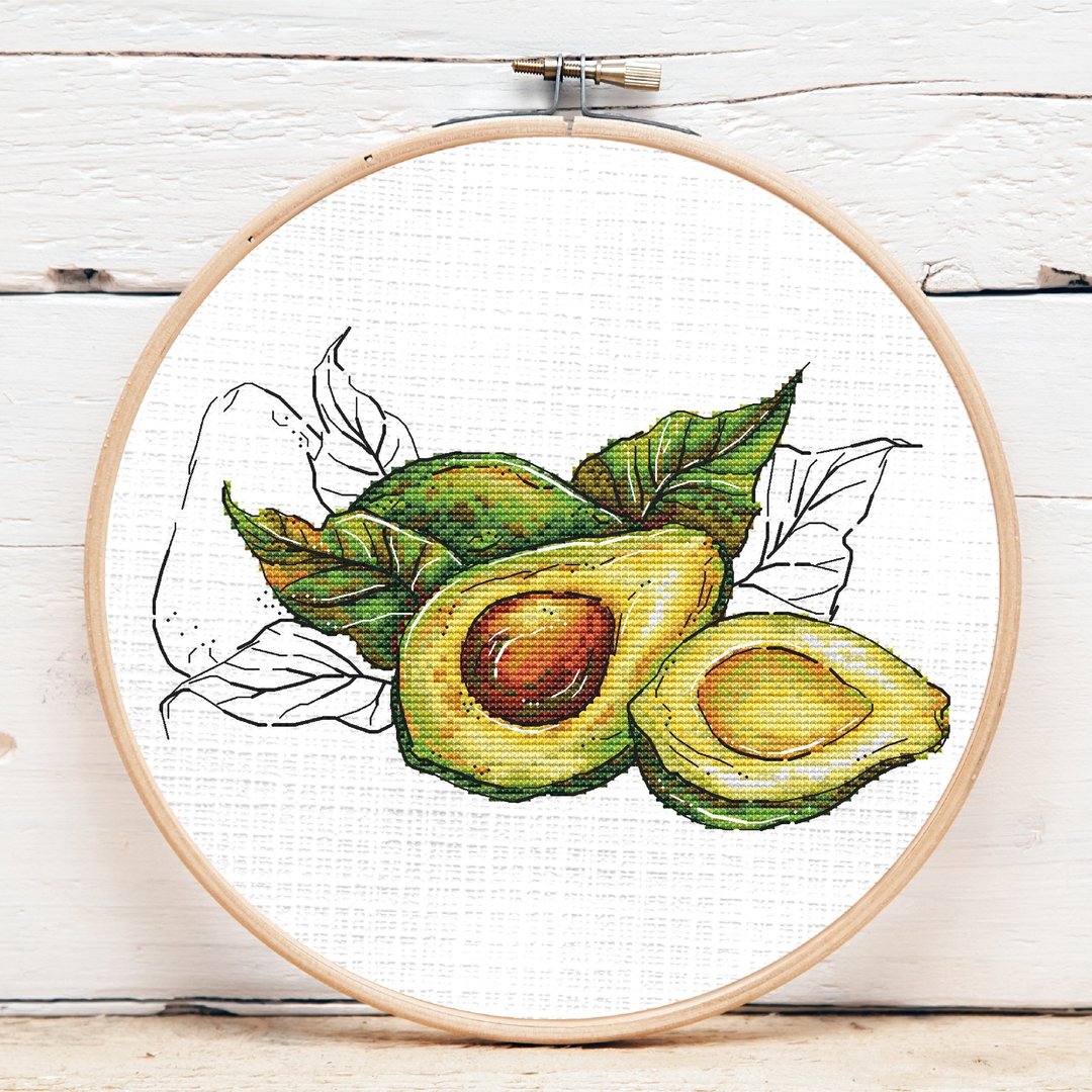 Avocado cross stitch pattern digital download PDF handmade kitchen embroidery - 编织/刺绣/羊毛毡/裁缝 - 绣线 绿色