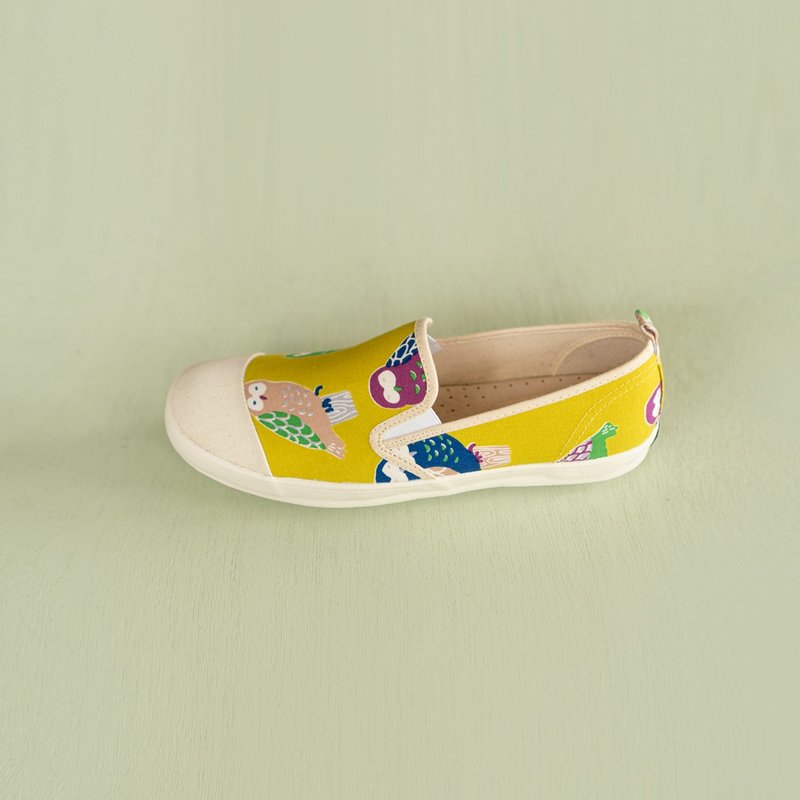 宽楦鞋型【甜椒日】莱姆咕咕 日本花布 宽楦舒适 - 女款休闲鞋 - 棉．麻 绿色