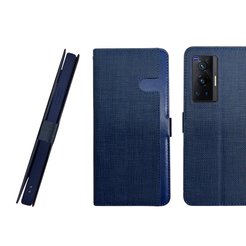 CASE SHOP vivo X70 Pro 前收纳侧掀皮套-蓝  加送3.5mm耳机 - 手机壳/手机套 - 人造皮革 蓝色