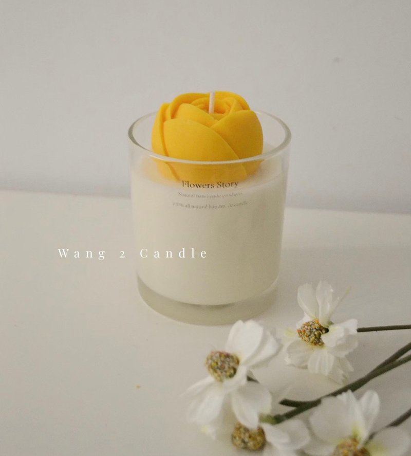 花朵容器香氛蜡烛 玫瑰/郁金香系列 香氛蜡烛 蜡烛 candle 大豆蜡 - 蜡烛/烛台 - 蜡 