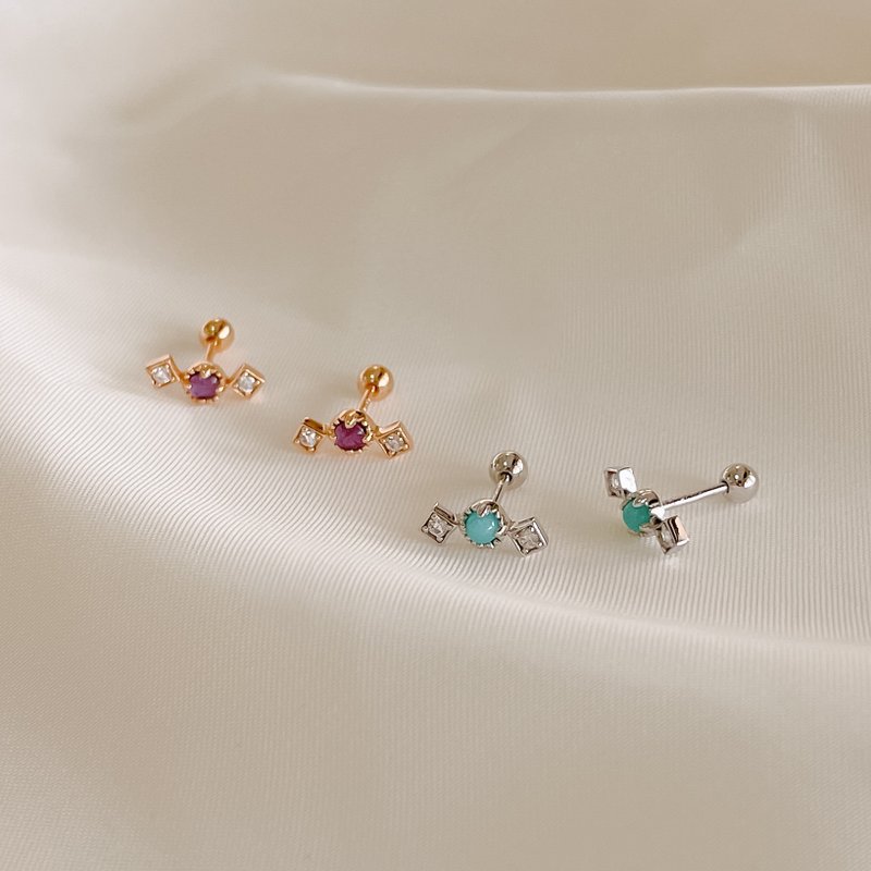 天河石 / 紫水晶 【 糖粿粿 】s925纯银 转珠耳环 || 独家开版 - 耳环/耳夹 - 纯银 卡其色