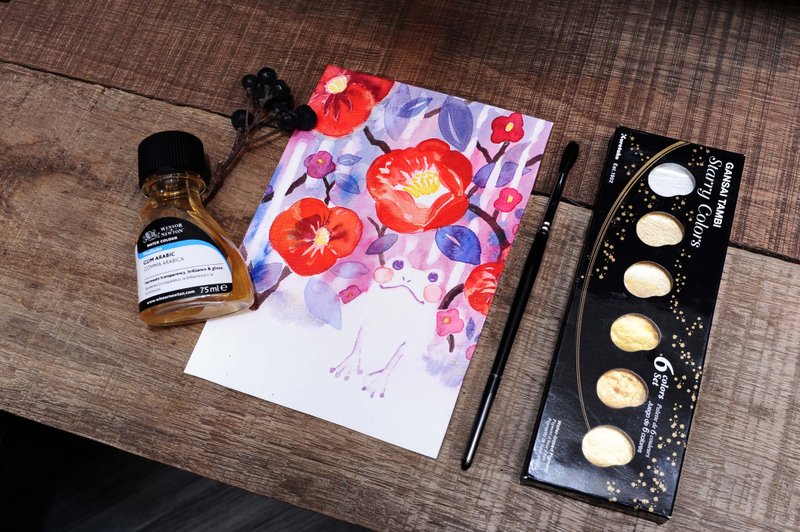 山茶花雨蛙 明信片 万用卡 友谊卡片 - 卡片/明信片 - 纸 多色