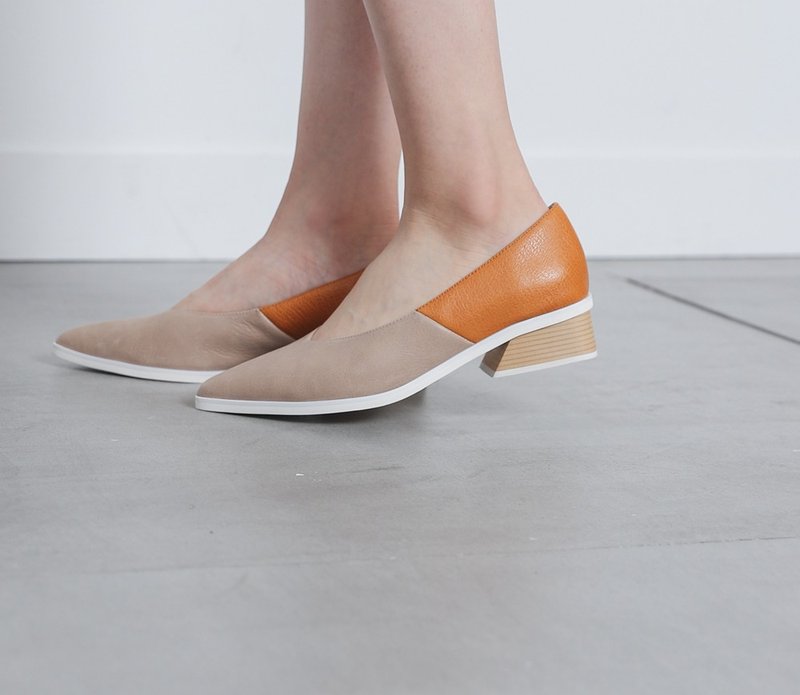率性V口 斜切跟真皮尖头鞋 橘 - 其他女款皮鞋 - 真皮 橘色