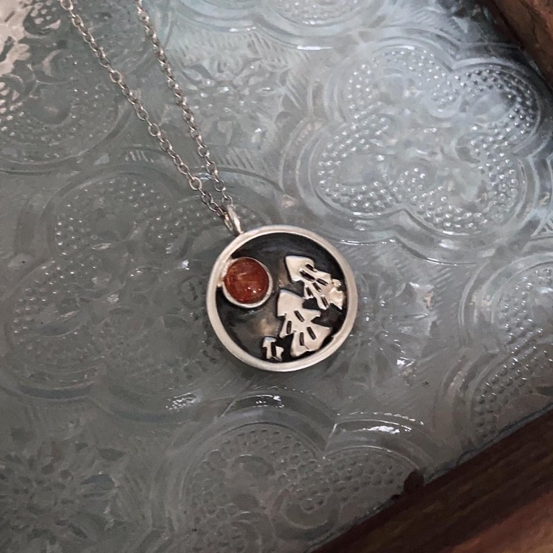 手工镶嵌 闪耀太阳石 水晶 纯银项链 925 天然石 礼物 - 项链 - 水晶 橘色