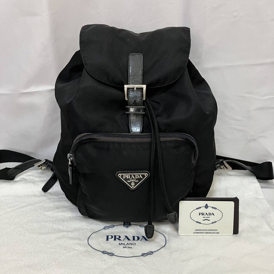 【LA LUNE】中古二手Prada黑色尼龙侧背孭背单肩背包背囊小手袋 - 后背包/双肩包 - 防水材质 黑色
