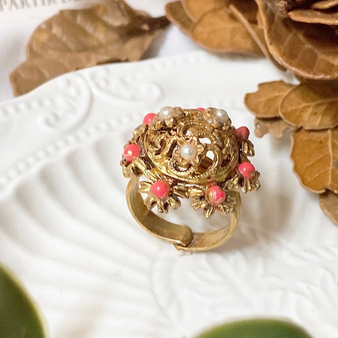 【西洋古董饰品】波西米亚风 可微调 立体雕花设计 优雅脱俗 戒指 - 戒指 - 贵金属 金色