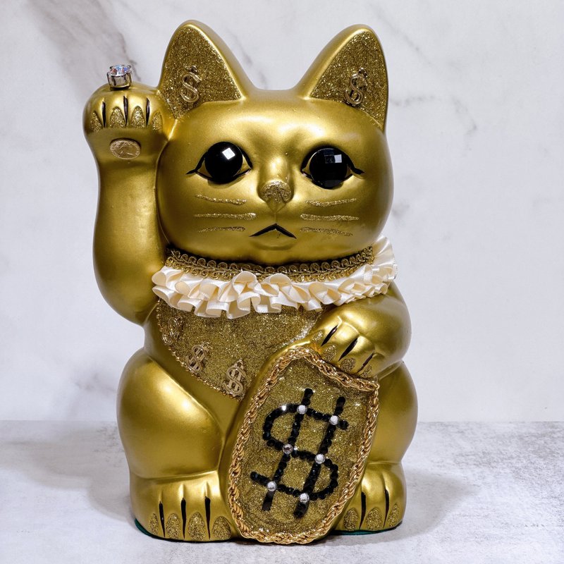 【金耀美元】日本花祝招财猫 | USD美元 金 8号 - 摆饰 - 瓷 金色