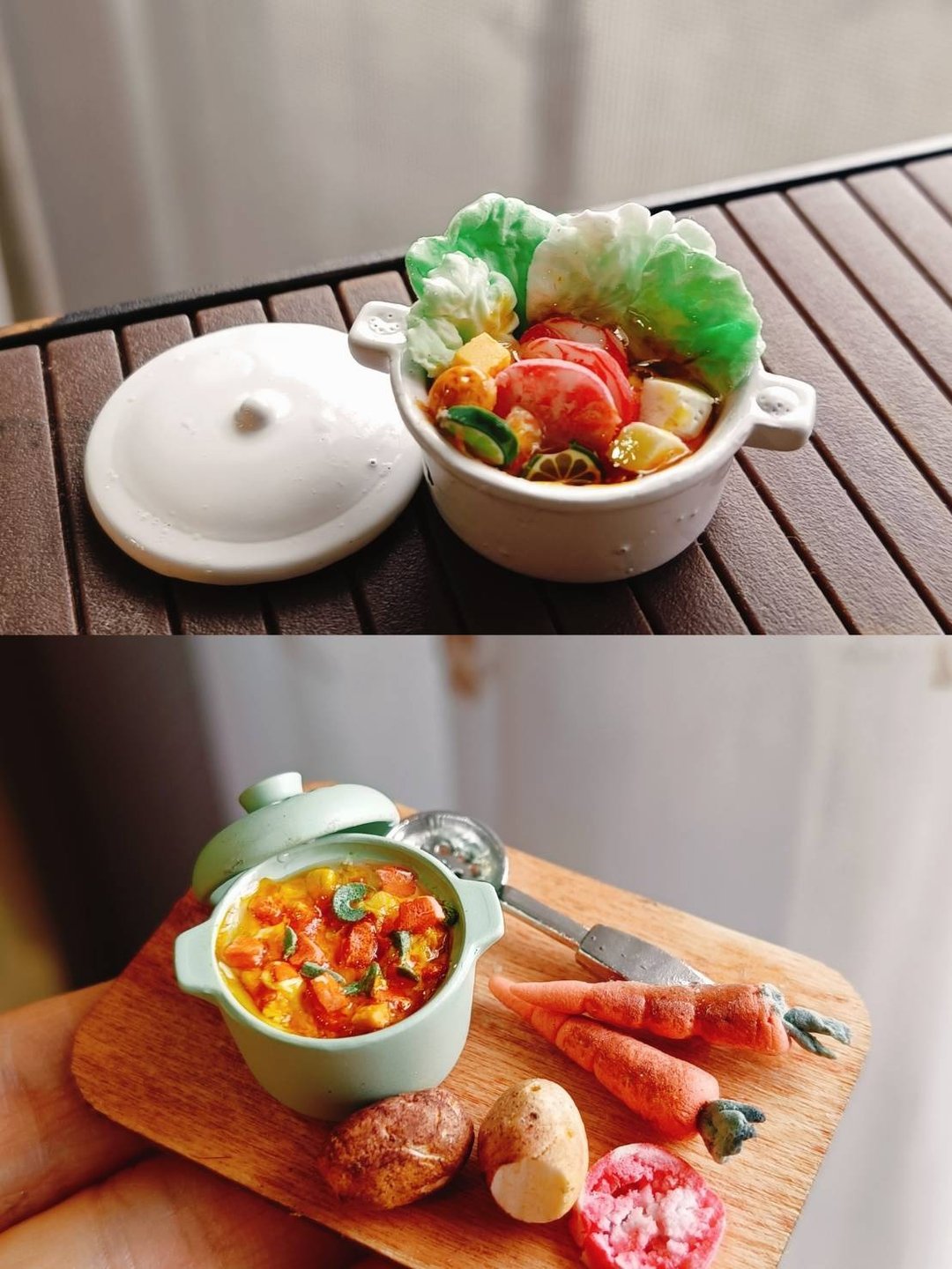 火锅 蔬菜 海鲜 肉片 猪肉 牛肉 精致 袖珍 手作 迷你 食玩 微型 - 摆饰 - 粘土 