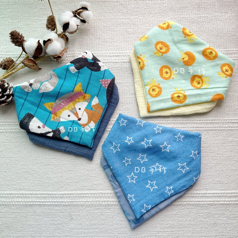 三角巾/弥月礼盒3件组/手帕巾/围兜/领巾 - 围嘴/口水巾 - 棉．麻 多色