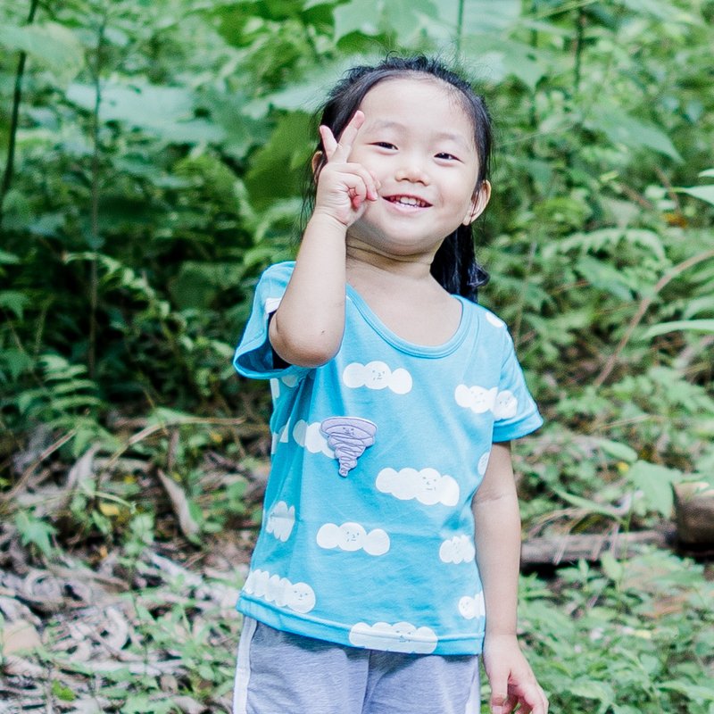 可怜虫折扣品 - mini LOOPY - 天气预报 - 小孩T-shirt - 童装上衣 - 棉．麻 蓝色