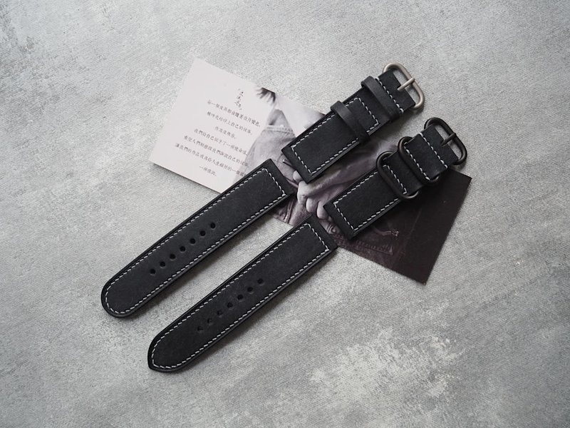 纯手工牛皮磨砂深蓝表带 长度宽度可订制 颜色款式可定制化可刻字 - 表带 - 真皮 蓝色