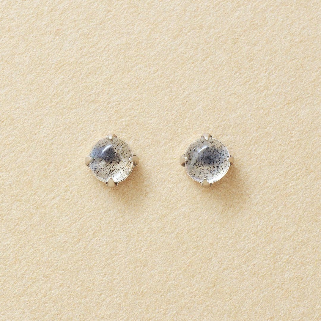 【Second Earrings】 铂金拉长石凸圆形耳环 - 耳环/耳夹 - 贵金属 