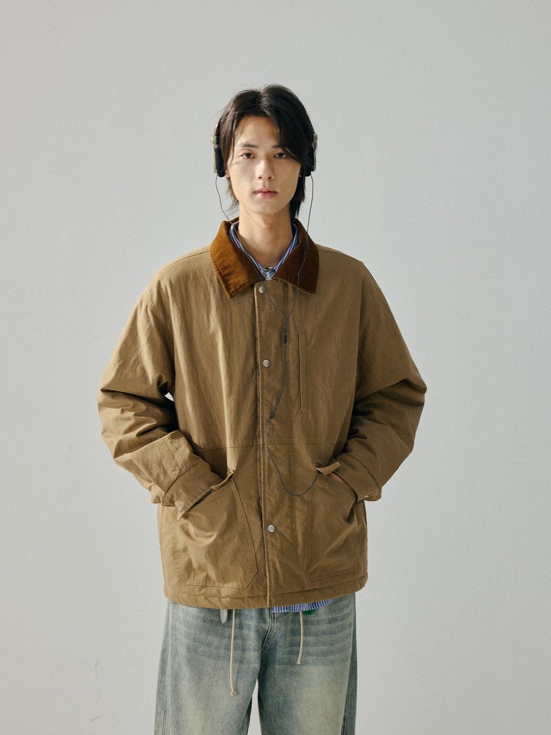 日系复古 / 翻领棉衣外套 - 男装外套 - 其他材质 咖啡色