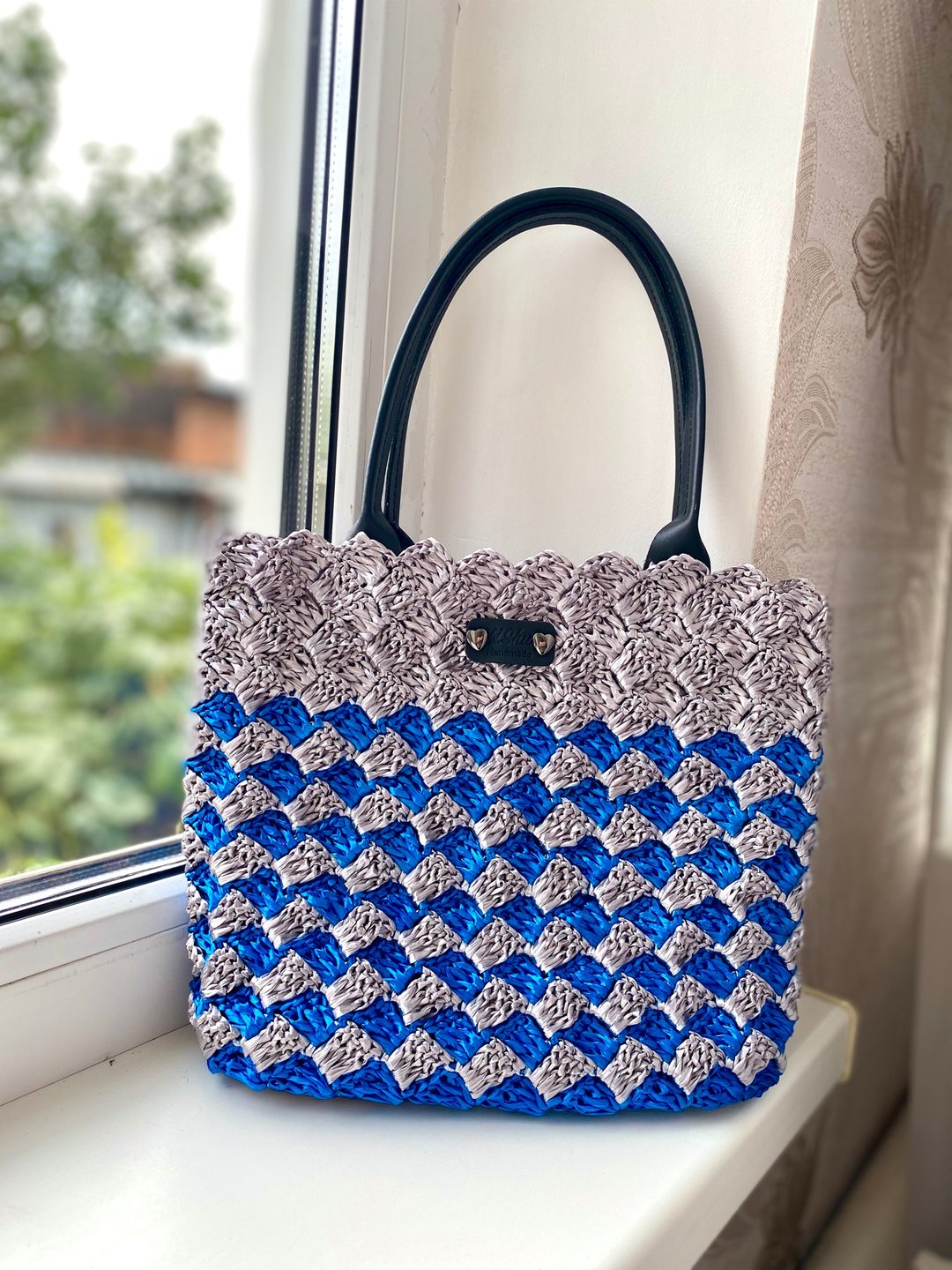 MILANOBAG Sapphire  Crochet bag Handbag Tote bag Bag handmade - 手提包/手提袋 - 纸 蓝色