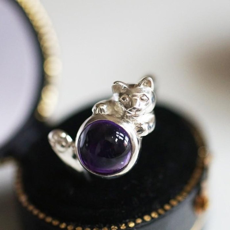 Colorful Cat Ring Amethyst - 戒指 - 宝石 