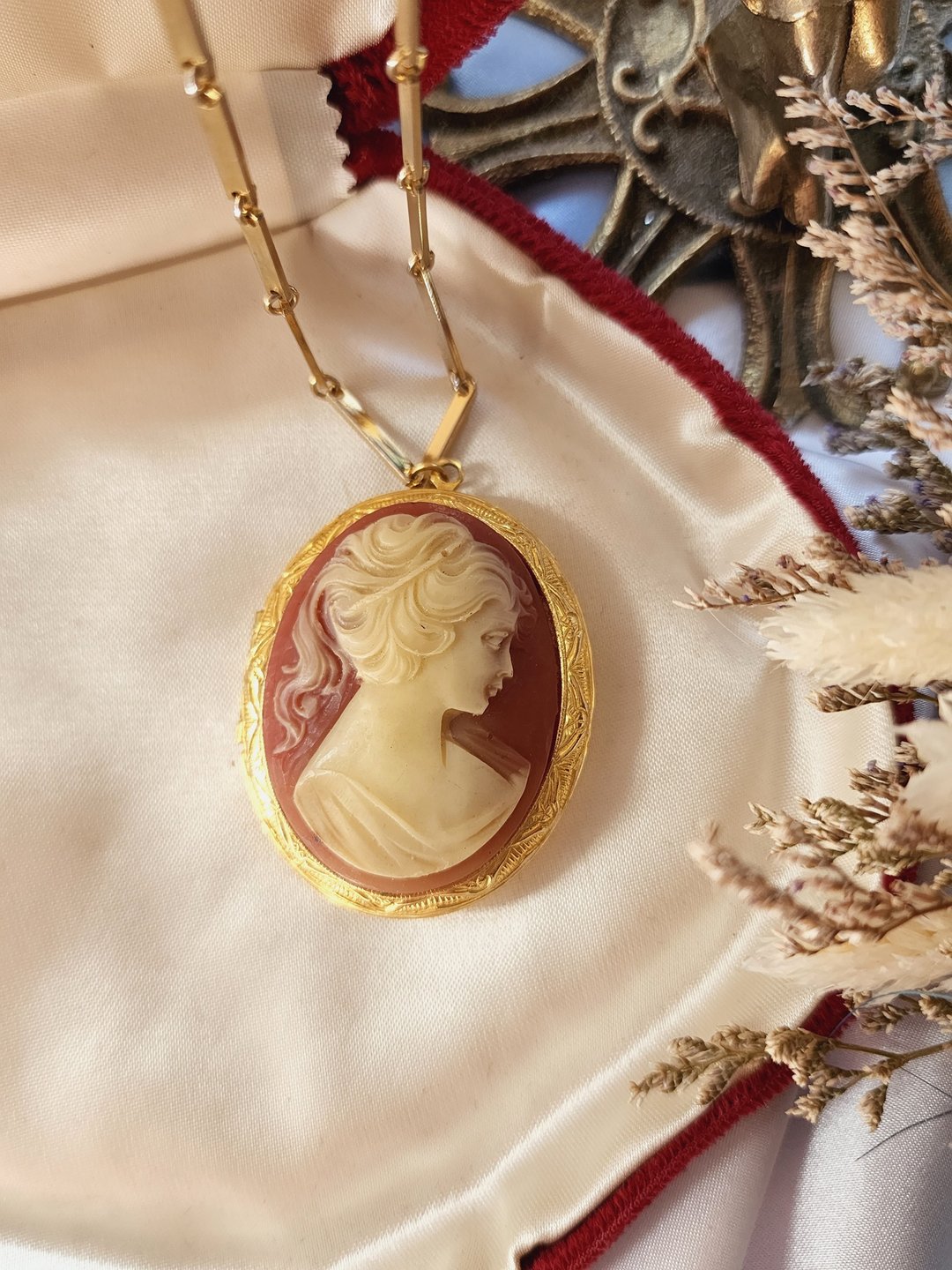 美国西洋古董饰品 / 经典仕女cameo几何花框LOCKET项链/长链 - 长链 - 其他金属 