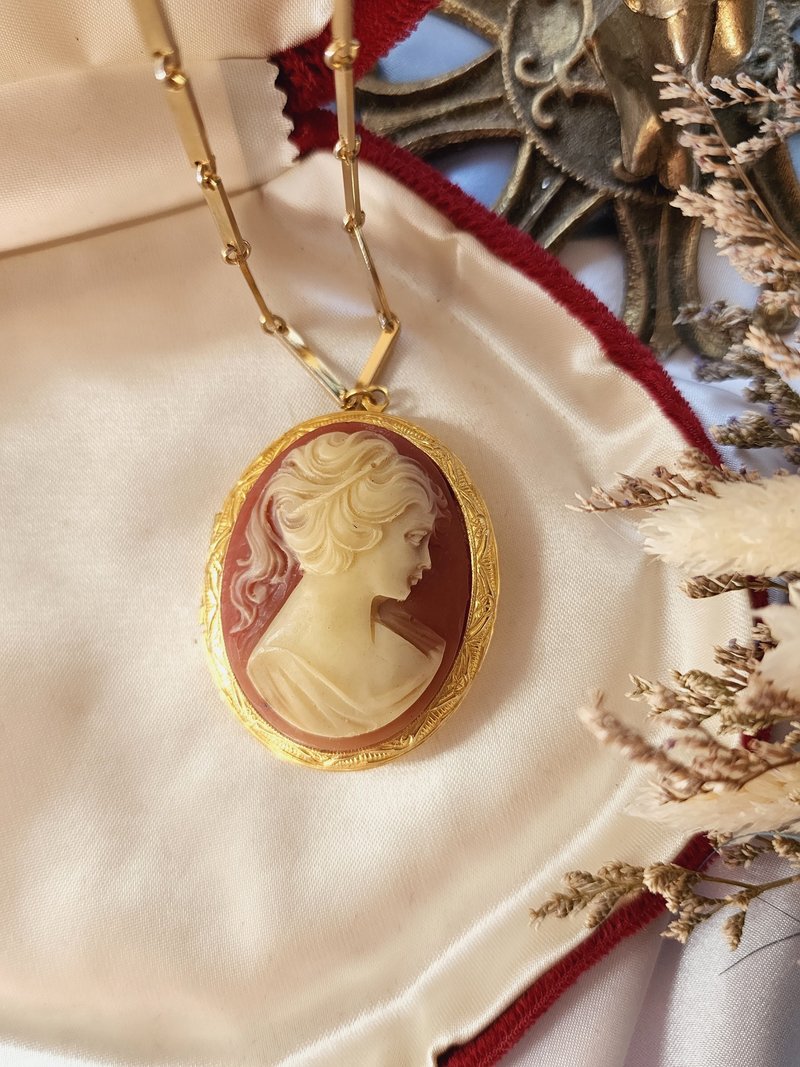 美国西洋古董饰品 / 经典仕女cameo几何花框LOCKET项链/长链 - 长链 - 其他金属 