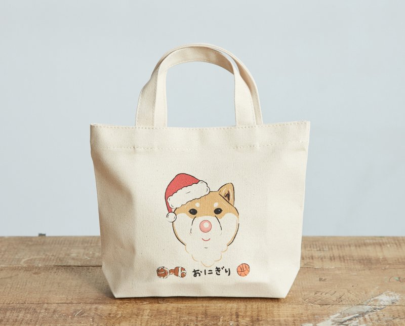 小饭团 柴柴小托特 圣诞柴 柴犬托特包 - 手提包/手提袋 - 棉．麻 白色