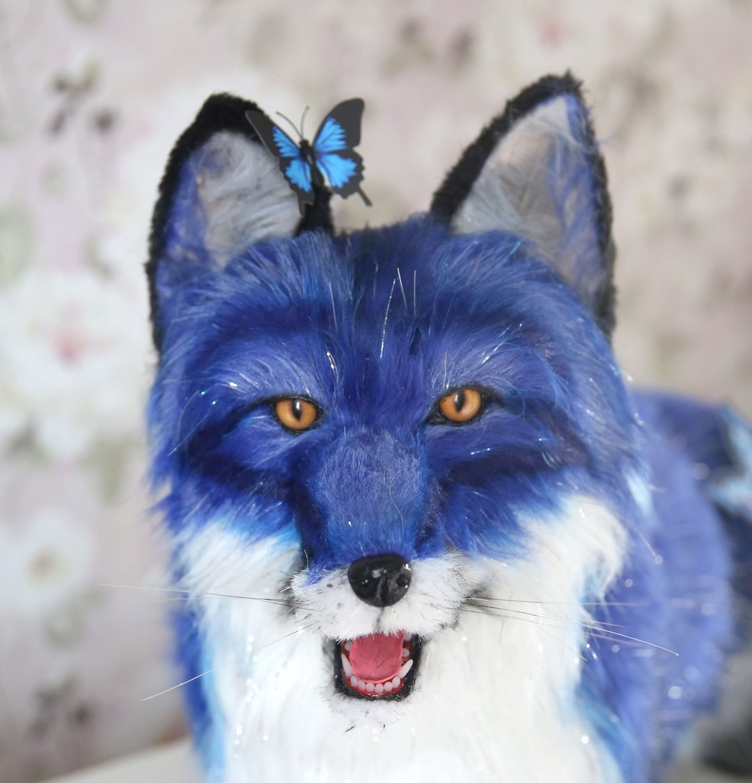 Fox realistic plush toy. Ooak doll. Art doll animalal - 玩偶/公仔 - 其他材质 蓝色
