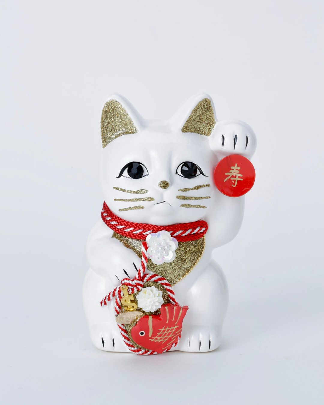 Red sea bream lucky cat - 摆饰 - 陶 白色