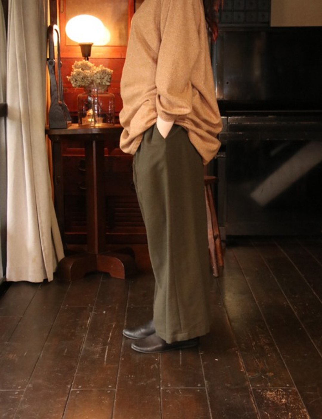 Linen wool wide pants - 女装长裤 - 棉 