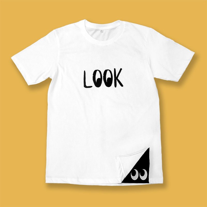 LOOK T-shirt - white - 中性连帽卫衣/T 恤 - 棉．麻 白色