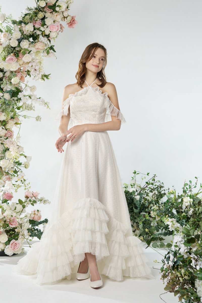 Astilbe 露肩裙摆多层荷叶婚纱 - 晚装/礼服 - 其他材质 白色