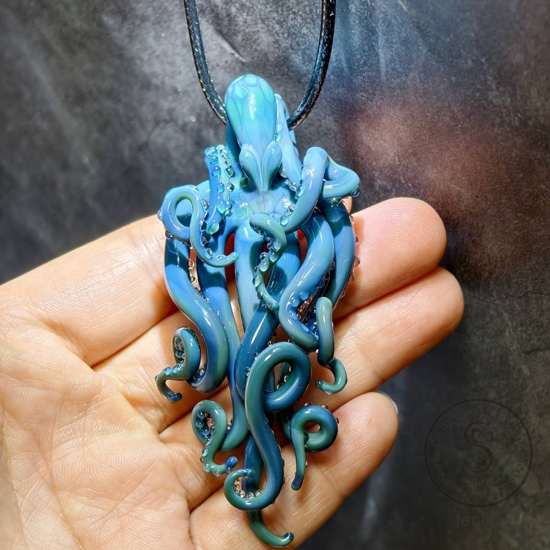 【Dream Glass Art】小众原创设计 手工多彩琉璃章鱼造型吊坠 N 色 - 项链 - 琉璃 
