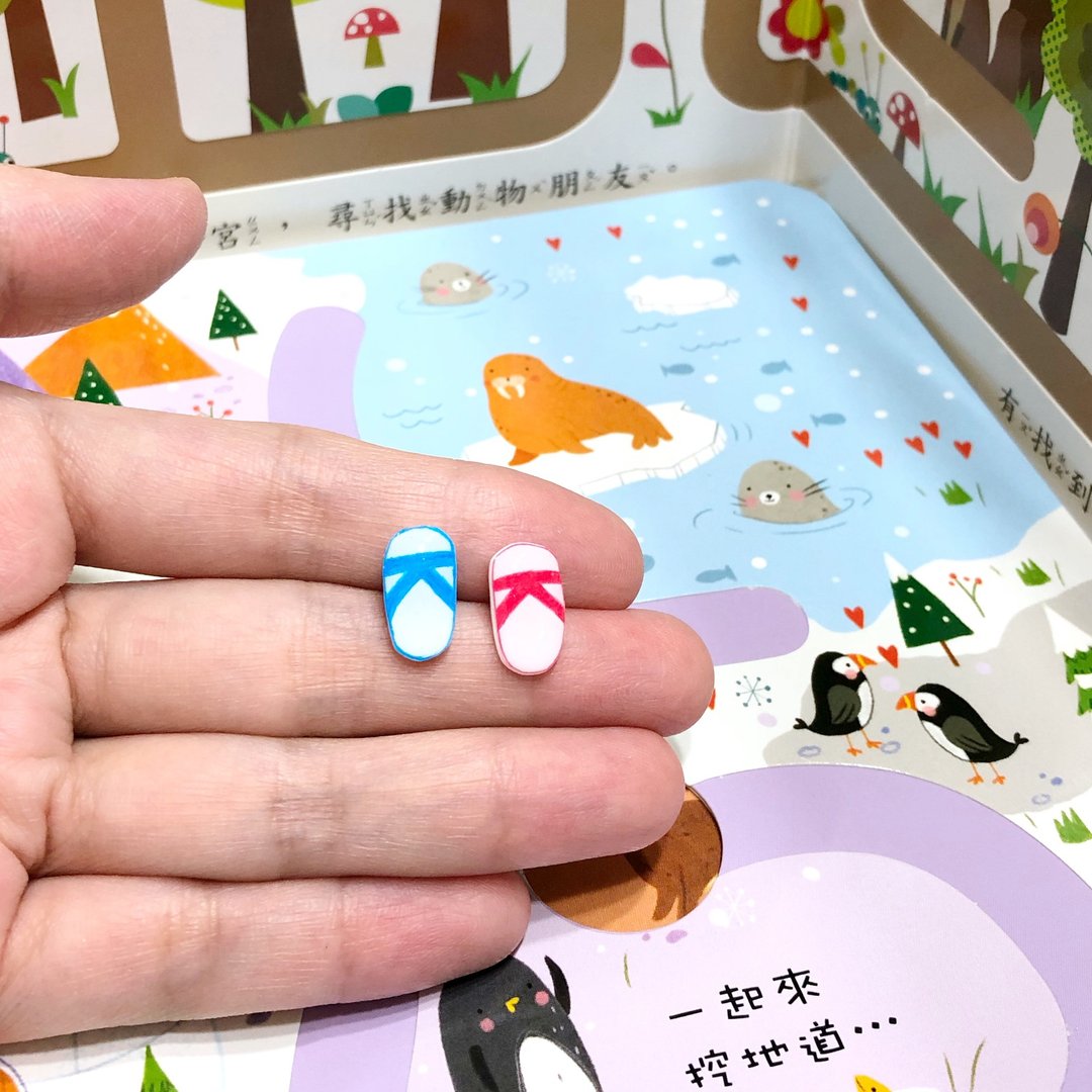 蓝白拖.红白拖/一对.316医疗钢耳针.耳夹.日本树脂.针式.夹式耳环 - 耳环/耳夹 - 树脂 多色