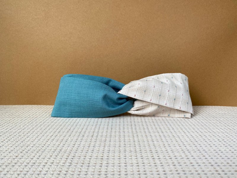 双拼发带 / 奶白线 - 湖水蓝 / 先染布 - 发带/发箍 - 棉．麻 蓝色
