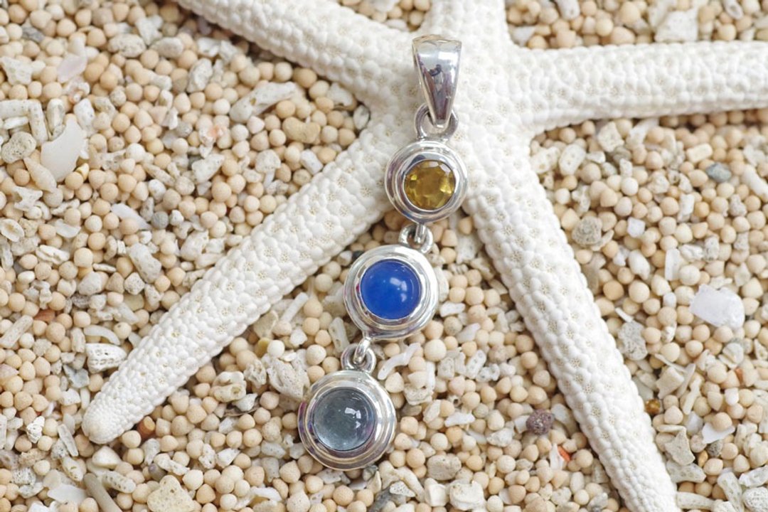 Pendant top of citrine and blue agate and aquamarine - 项链 - 石头 蓝色