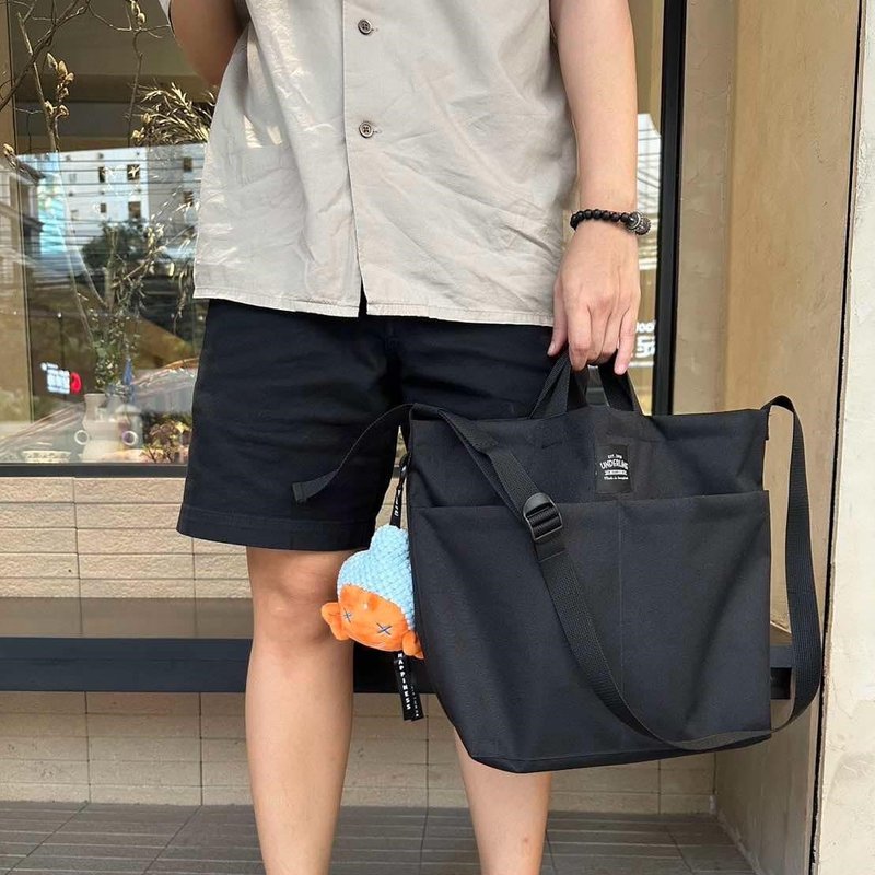 Underline 经典黑 双向托特包 / 日常包 / 旅行包 - 侧背包/斜挎包 - 棉．麻 黑色