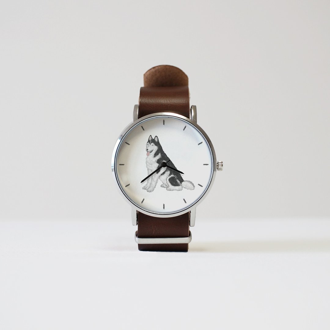 Siberian Husky Black White Watch - 女表 - 其他材质 黑色