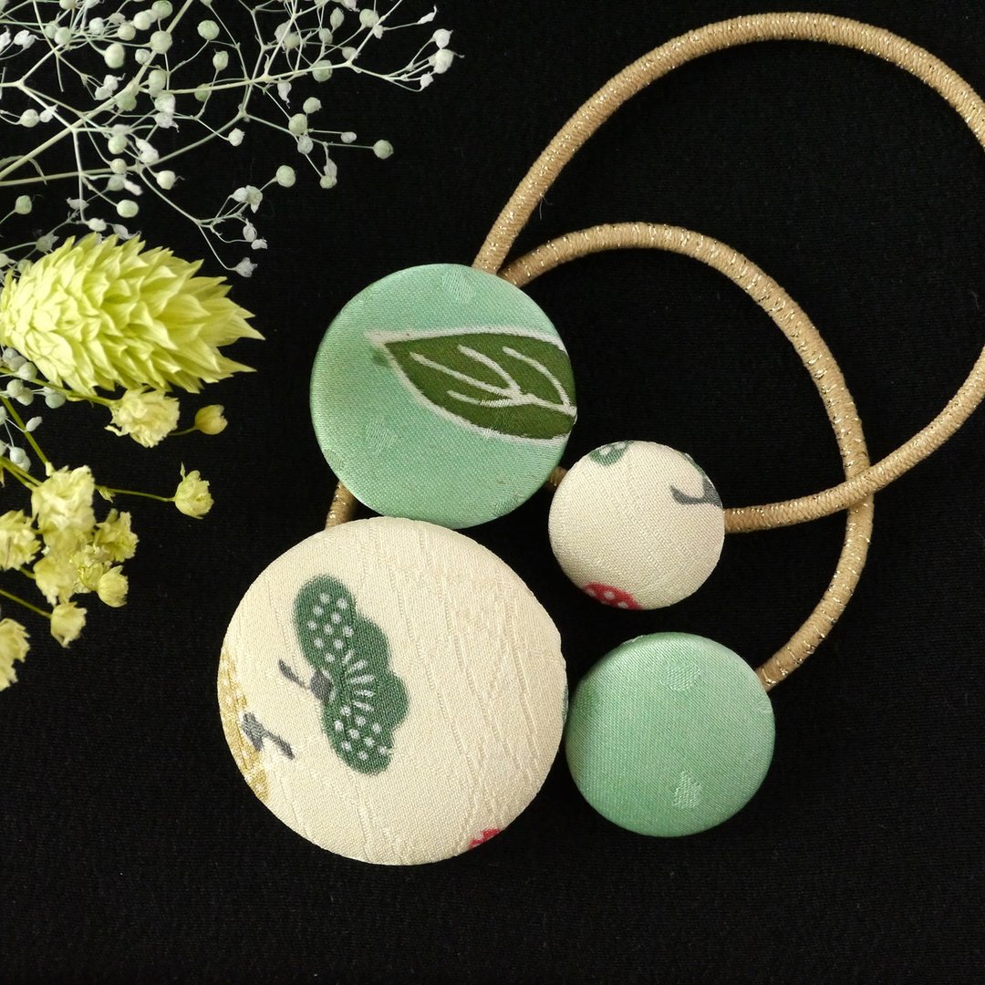 Happy hair ornament Kimono hair rubber 2 pieces Matsufumi - 发饰 - 棉 绿色