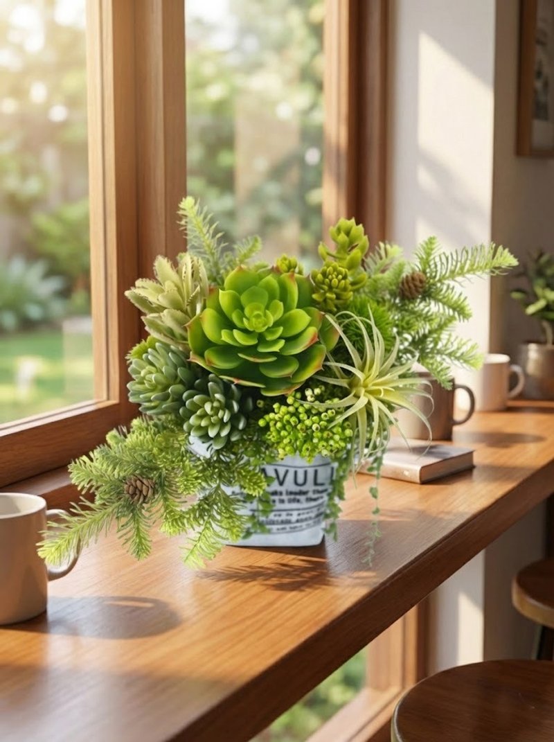 城市绿意多肉植物工业风布纹袋盆栽/春节/过年/新春/送礼/祝贺 - 植栽/盆栽 - 其他材质 绿色