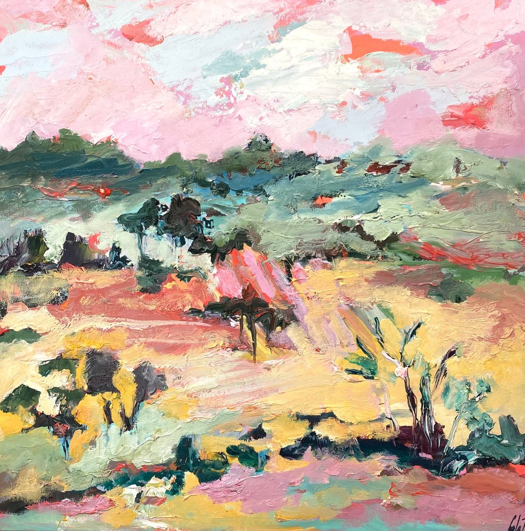 阳光灿烂的日子 抽象山水画 野兽派艺术 田野绘画 治愈艺术 - 墙贴/壁贴 - 其他金属 粉红色