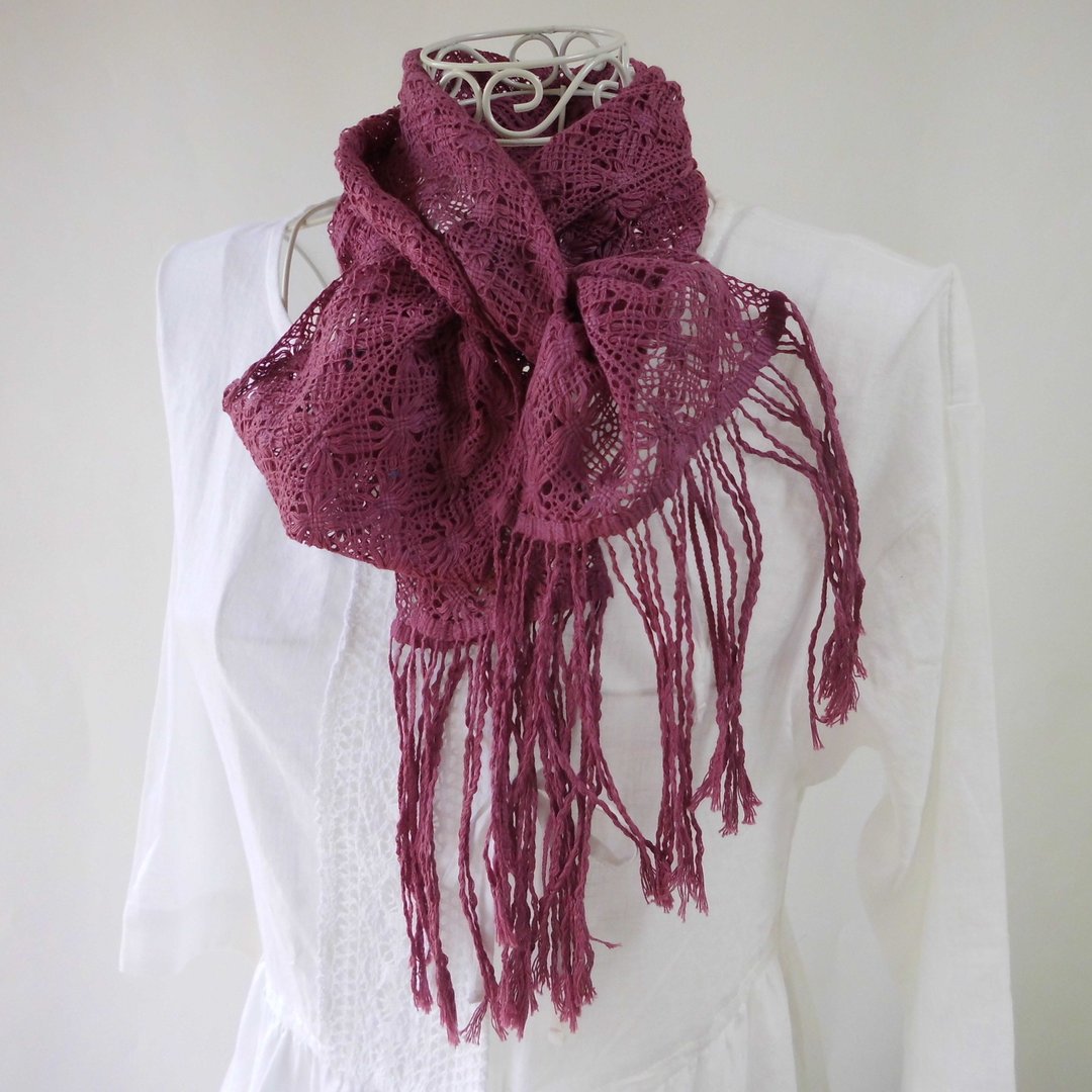 Plant dyeing, cotton, lace, layer dyeing, stole, grape color - 围巾/披肩 - 棉 紫色