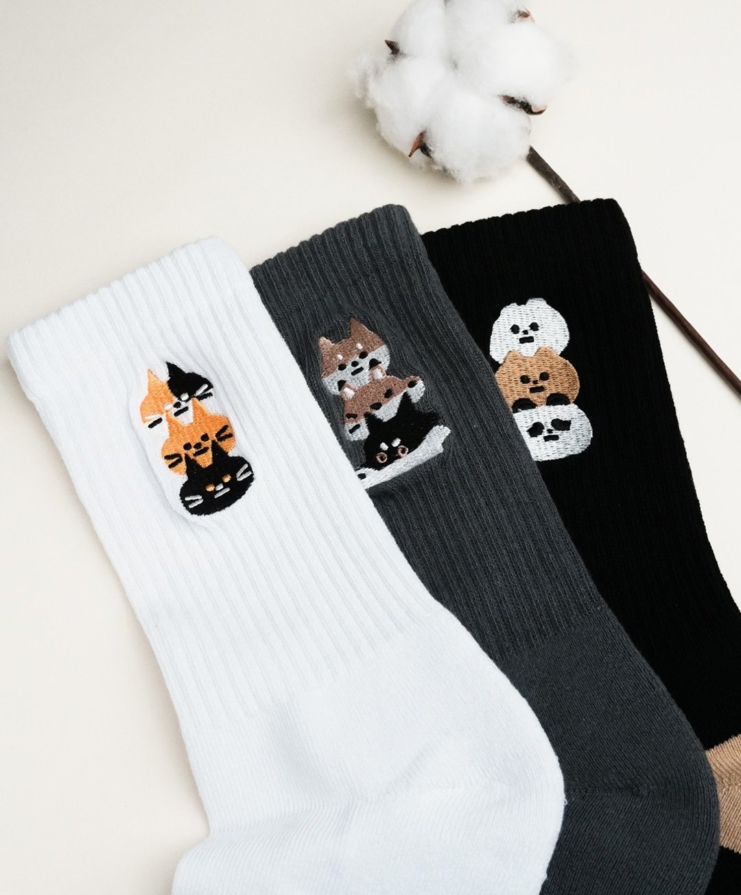 Furry Zoo 刺绣运动长袜 中筒袜 - 犬科 - 袜子 - 棉 灰色