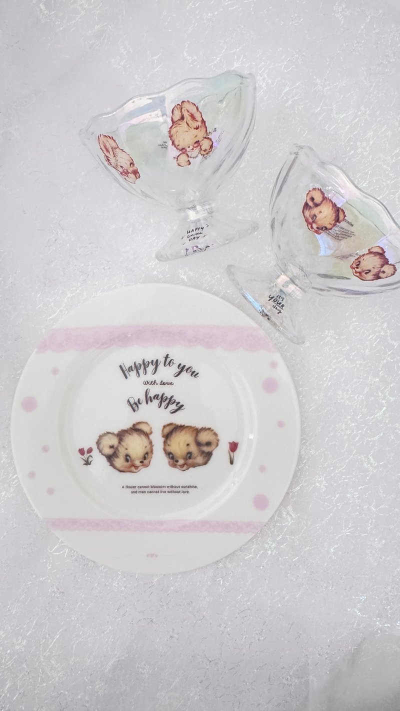 陶瓷彩绘 小熊图案 16.5cm 点心盘 手作食器 - 盘子/餐盘/盘架 - 陶 白色
