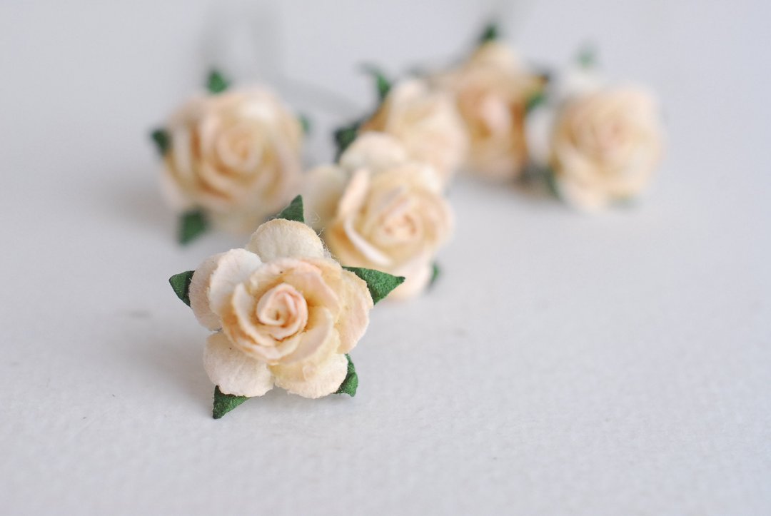 Paper Flower, 100 pcs., DIY mulberry rose size 1.5 cm., ivory brush peach color. - 其他 - 纸 黄色