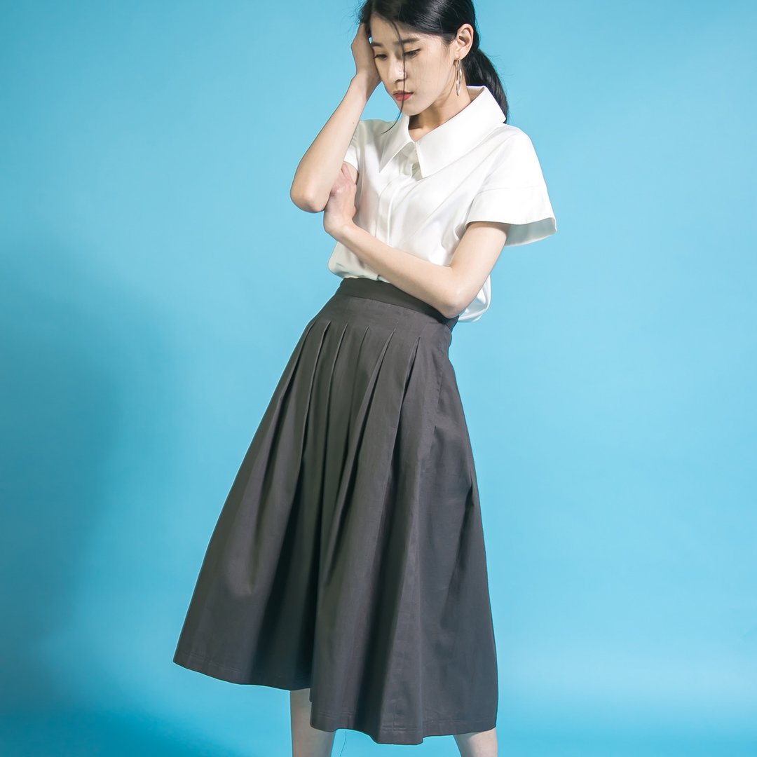 SU:MI said Overlapped 经典合褶长裙_6SF201_铁灰 - 裙子 - 棉 灰色