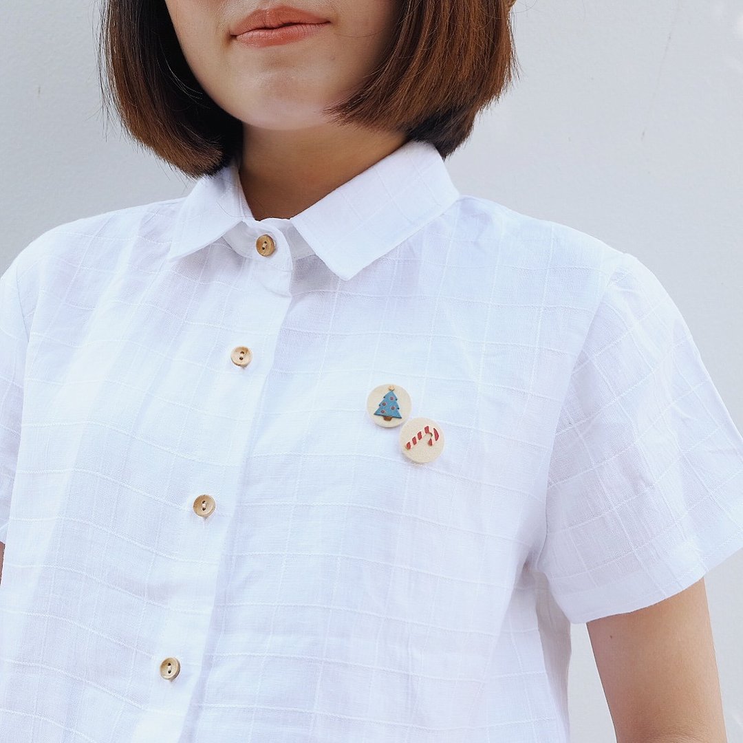 X'mas Shirt : white color - 女装上衣 - 棉 白色