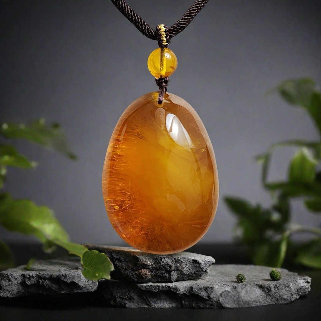 天然金绞蜜挂件 意象云纹/戒面形饱满器型 收藏等级 独一无二金绞 - 项链 - 半宝石 橘色