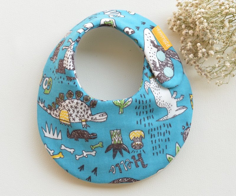 手作围兜兜-恐龙 - 围嘴/口水巾 - 棉．麻 蓝色