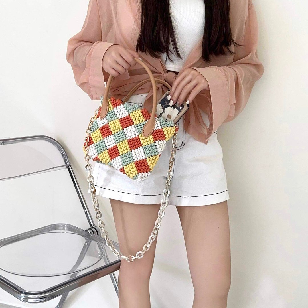 INS 多彩配色包【Macrame bag】 - 侧背包/斜挎包 - 棉 