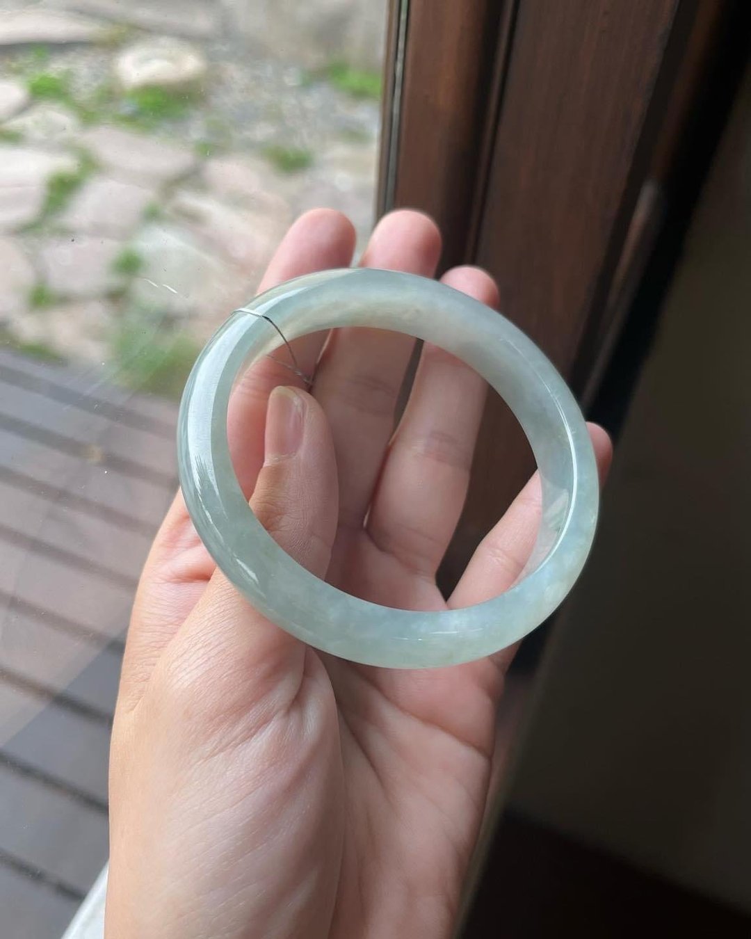 I 湮波 I 糯化种浅蓝绿翡翠手镯 圈口59.5mm 缅甸玉A货 - 手链/手环 - 玉石 蓝色